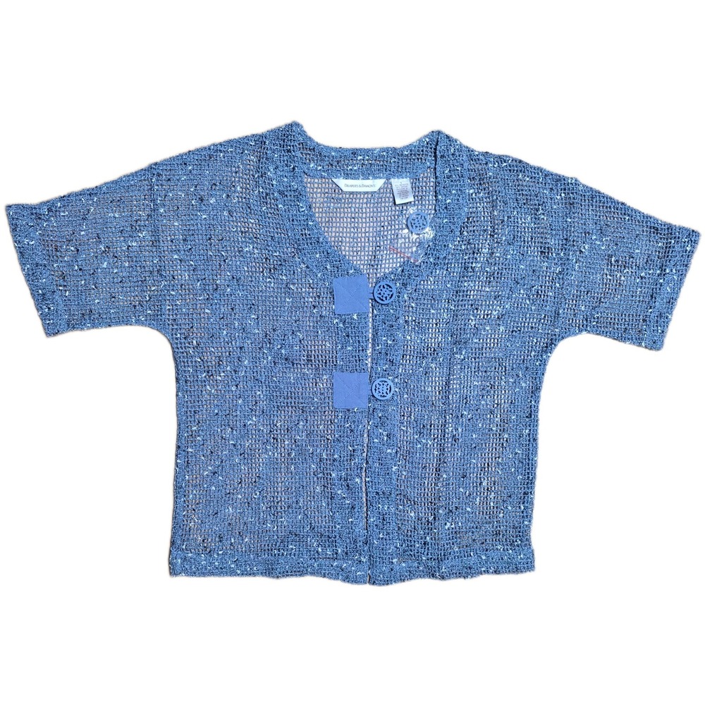 NWOT Drapers &‎ Damons Womens Light Blue & White Open Weave Cardigan Size S